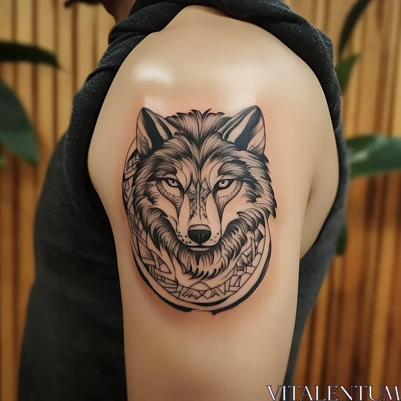 Intricate Wolf Face Tattoo AI Image