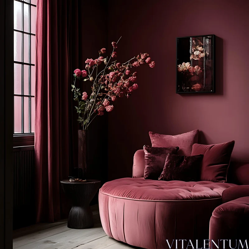 Elegant Burgundy Room with Velvet Sofa