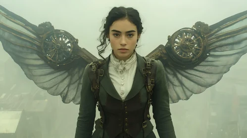Winged Woman in Steampunk Attire