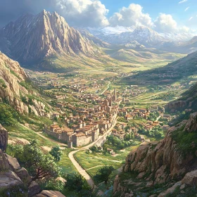 Valley Village Between Mountains