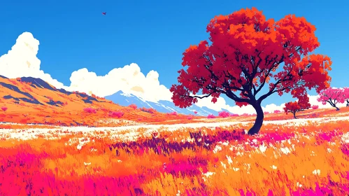 Stylized Nature Scene with Bold Colors