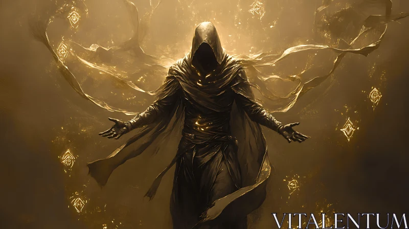 Enigmatic Wizard with Glowing Runes
