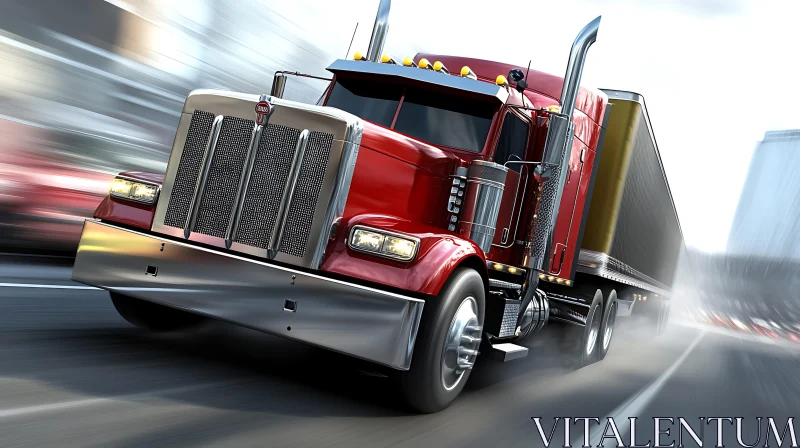Speeding Red Truck on the Road AI Image
