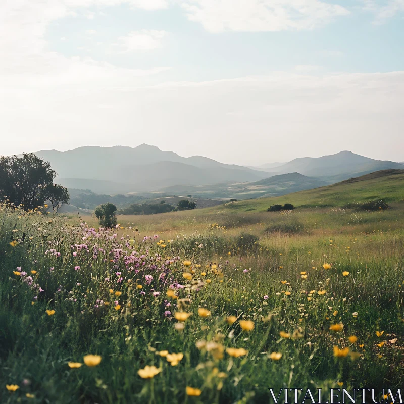 Serene Mountain Meadow with Wildflowers