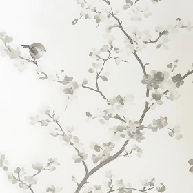 Gentle Bird and Floral Branch Art