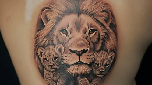 Realistic Lion Family Tattoo Art