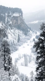 Peaceful Winter Mountain Scene with Snow and Trees
