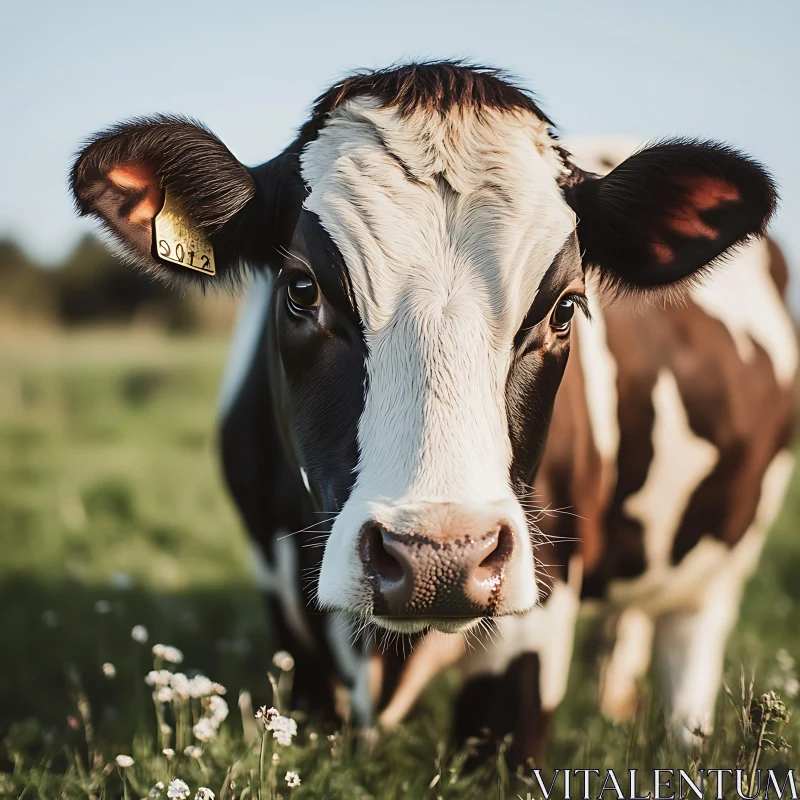 Portrait of a Cow in Grassy Field