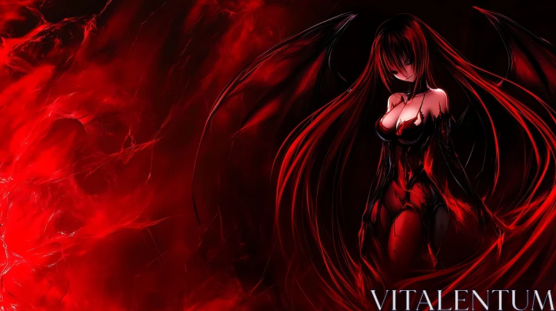 Winged Woman in Crimson Hues