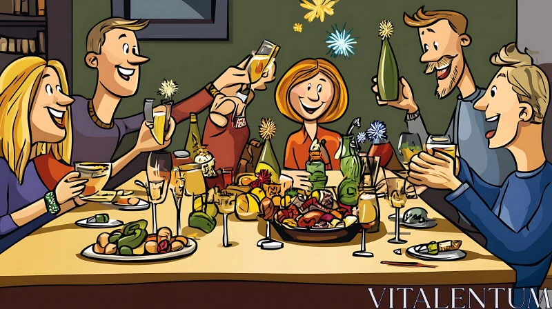 Cartoon Celebration: Friends at Dinner