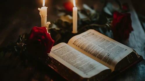 Romantic Still Life with Book and Rose