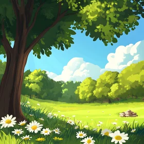 Daisy Meadow Under the Sky
