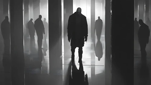 Monochrome Walkway of Shadowy Figures