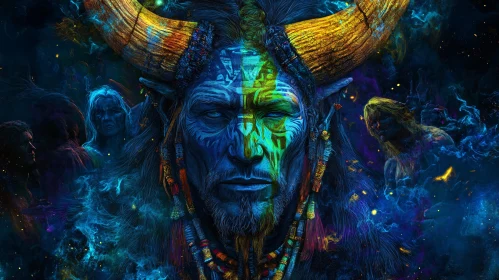 Horned Figure in Ethereal Landscape