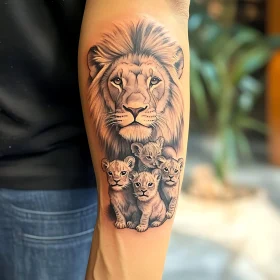 Realistic Lion Family Tattoo