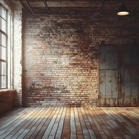 Vintage Room with Brick Wall and Metal Door