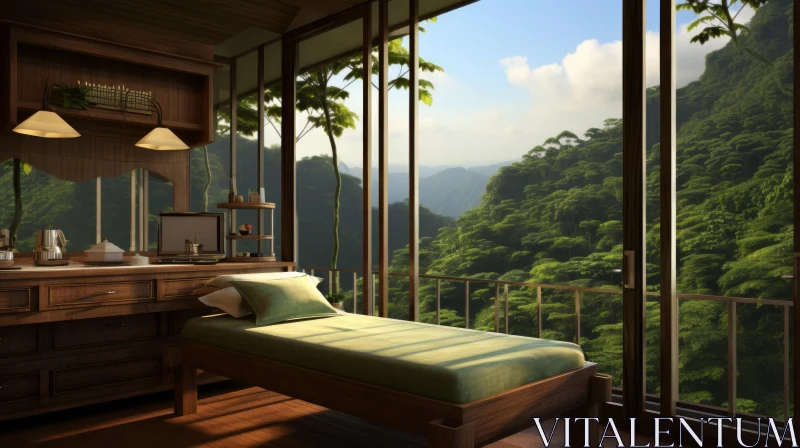 Captivating Room with Mountain View | Tranquil Tropical Landscapes AI Image