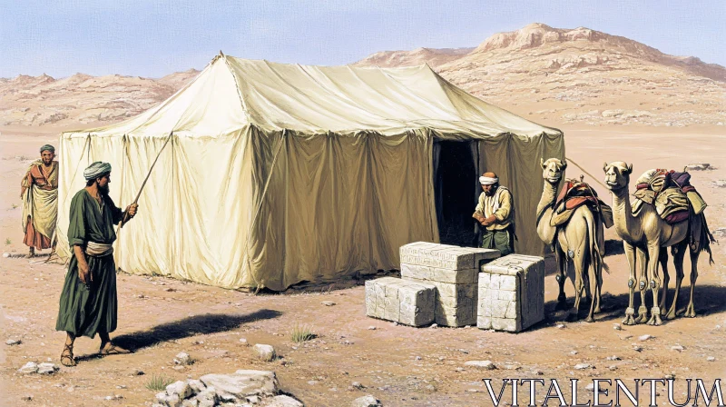 Desert Caravan Resting Near Tent