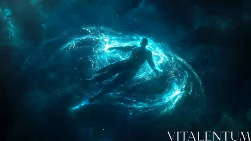 Cosmic Man Silhouette in Nebula