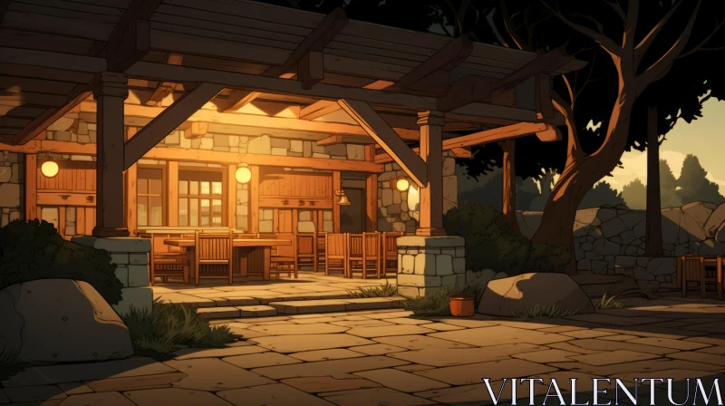 AI ART Earthy Anime-Style Outdoor Pub - A Quintessential Cabincore Experience