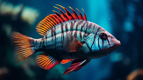 Exotic Sea Fish In Azure and Dark Red - Junglepunk Style