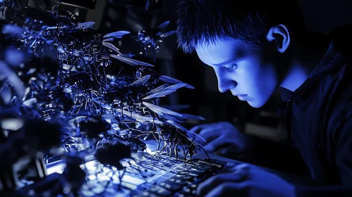 Blue Light Hacker with Insects