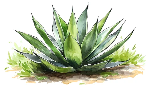Green Agave Watercolor Painting