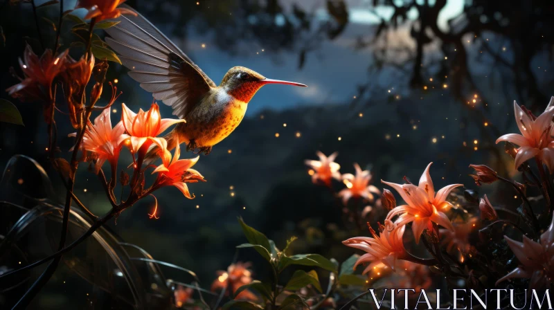 AI ART Hummingbird in Luminous Garden: An Artistic Interpretation