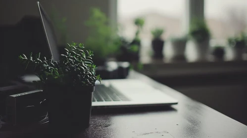 Stunning Desk Composition with Laptop and Succulent Plant