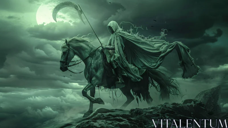 AI ART Hooded Rider with Scythe in the Night