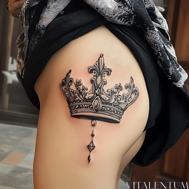 Intricate Black and Grey Crown Tattoo AI Image