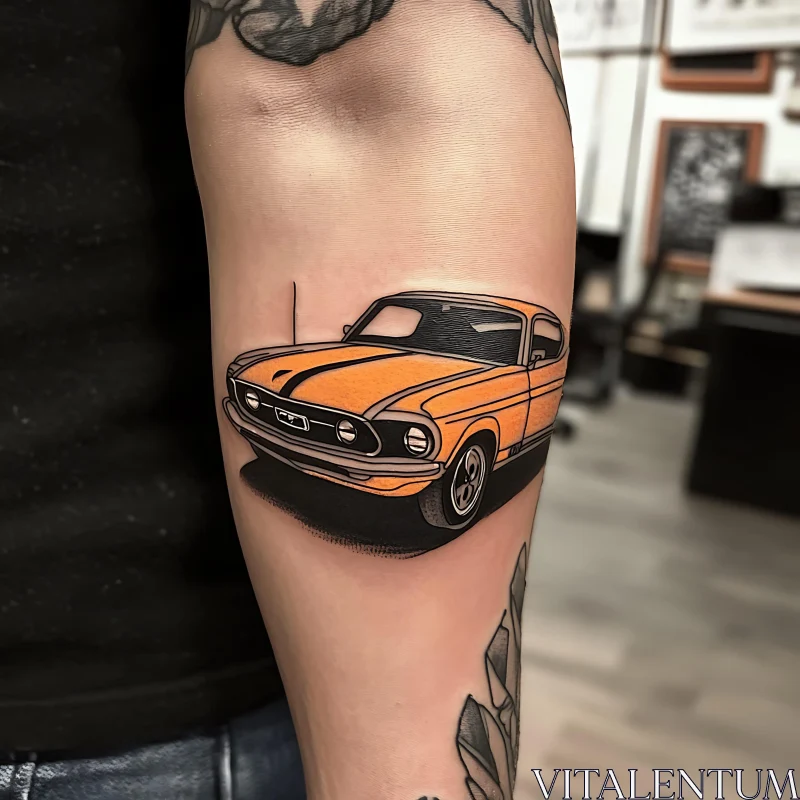 Detailed Vintage Car Tattoo on Forearm AI Image