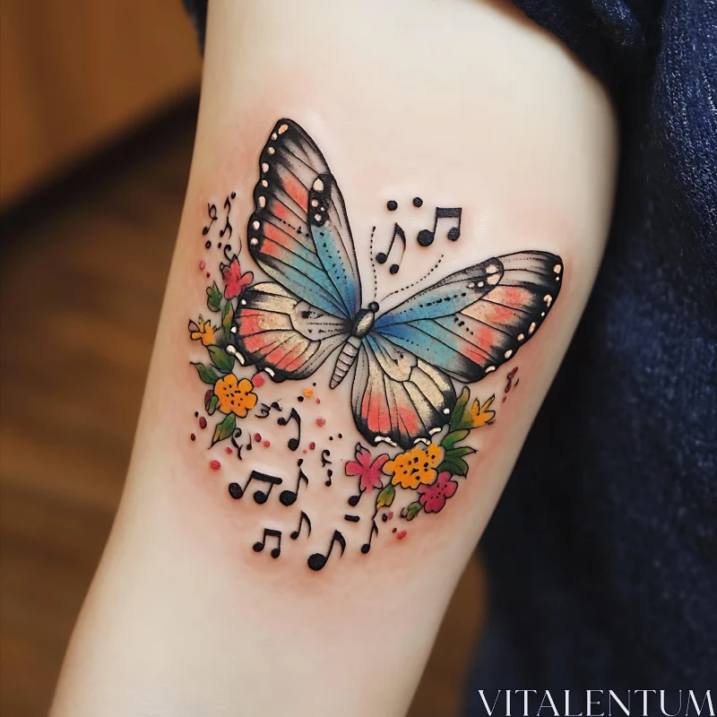 AI ART Butterfly and Musical Elements Tattoo