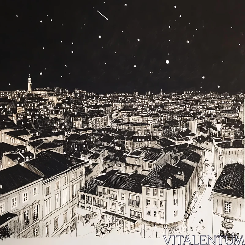 Urban Night Scene Starry Sky AI Image