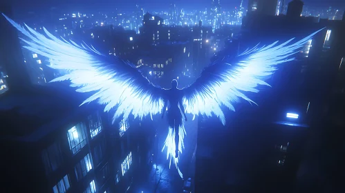 Winged Silhouette in City Lights