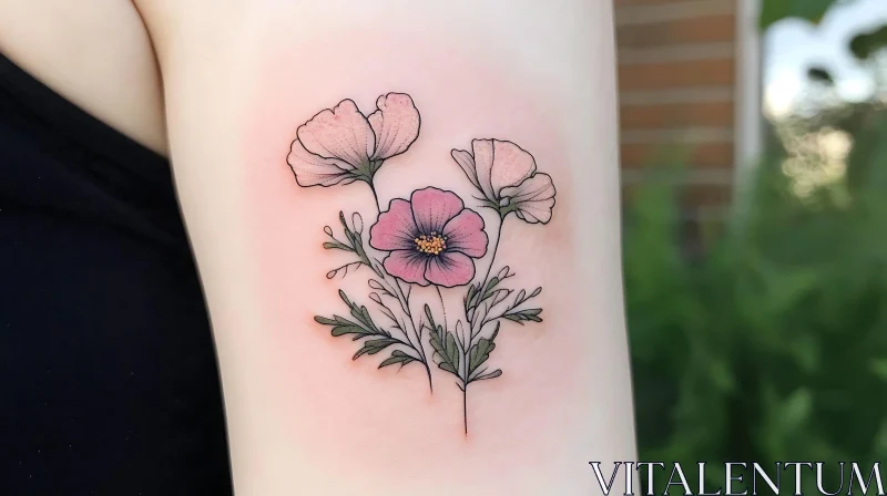 Intricate Flower Tattoo on Skin AI Image