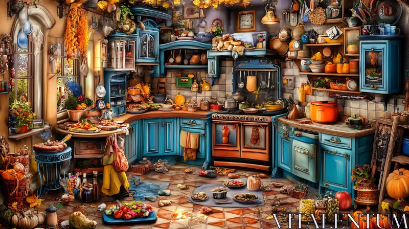 Retro Kitchen Interior With Scattered Food AI Image