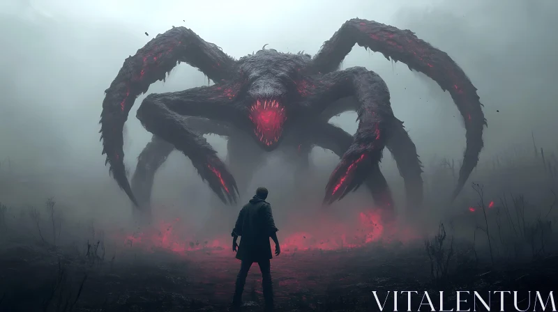 Man Facing the Spider Monster AI Image