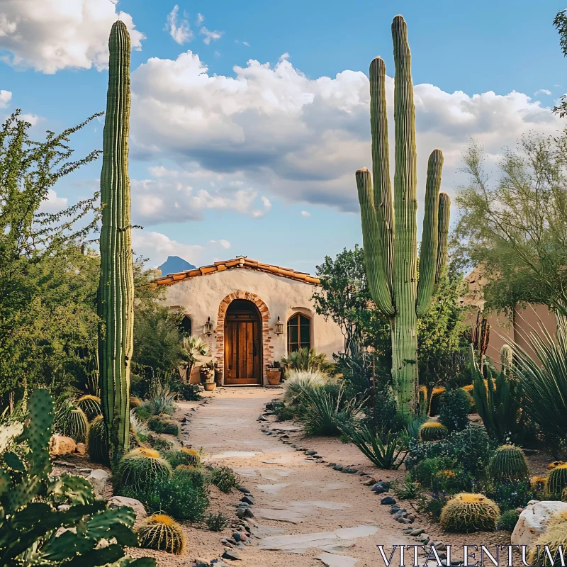 Cactus Framed House in Desert AI Image