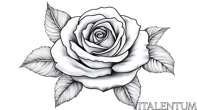 Intricate Rose Drawing with Shaded Petals AI Image