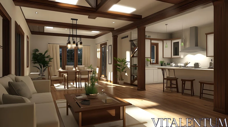 Sunlit Interior with Wooden Accents AI Image