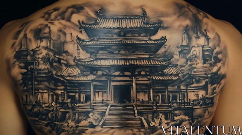 East Asian Temple Tattoo Art AI Image