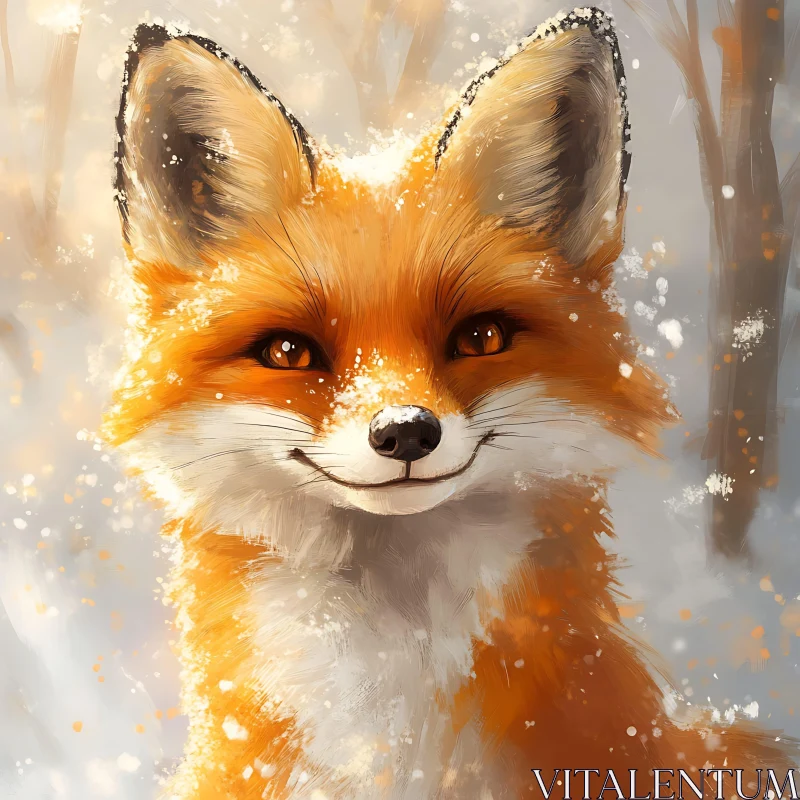 AI ART Winter Fox Smiling Face Close-up