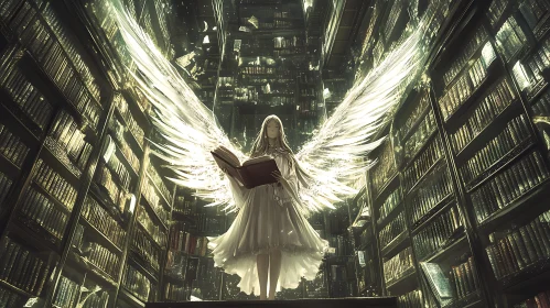 Celestial Angel Reading in Library