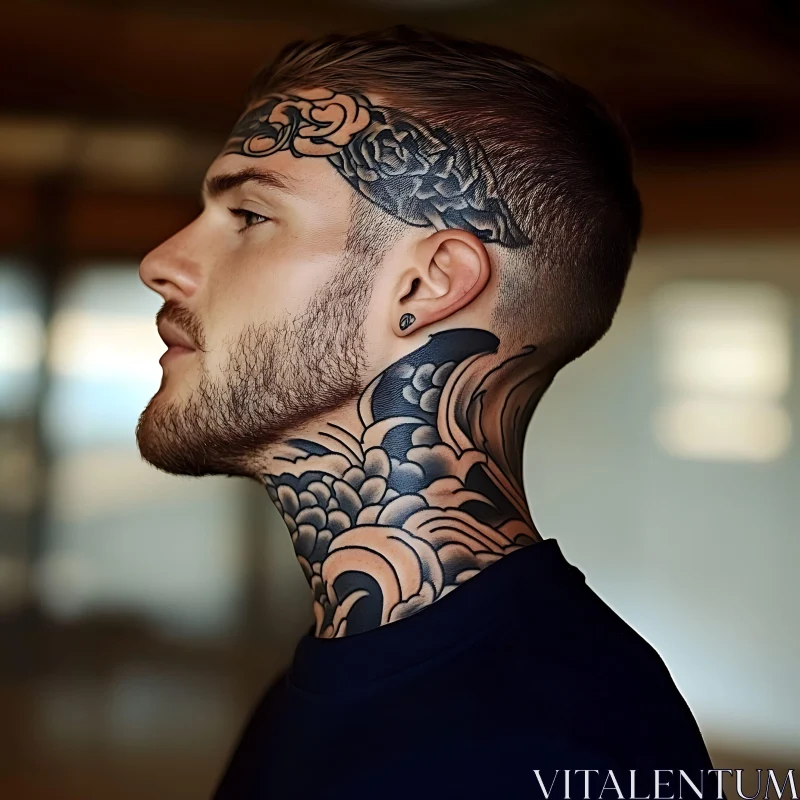 Detailed Tattoo Portrait of a Man AI Image