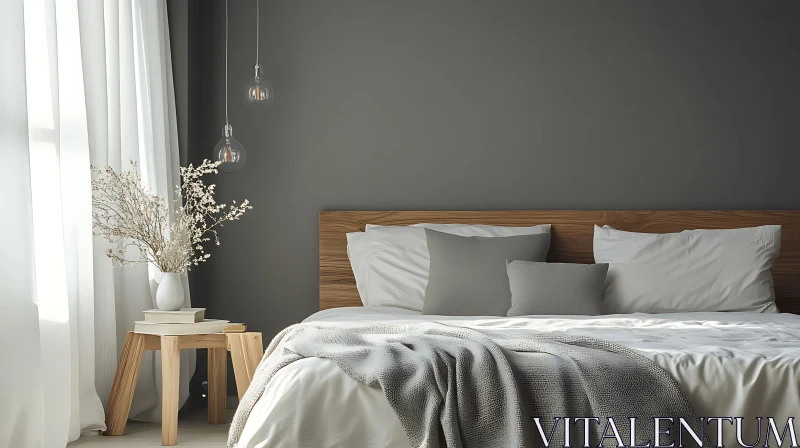 Minimalist Bedroom with Wooden Accents AI Image