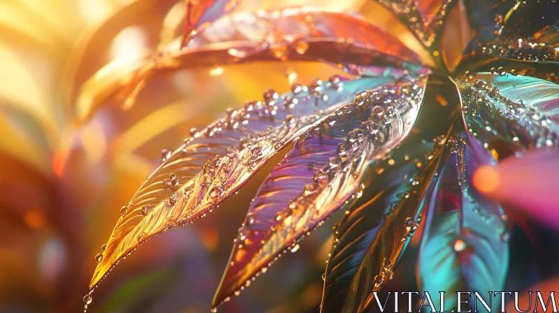 AI ART Dew-Covered Leaves in Vibrant Sunlight