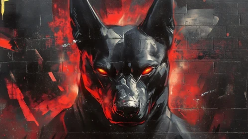 Urban Dog Art with Red Eyes