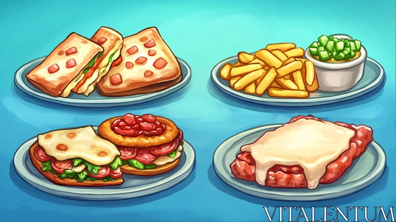 Appetizing Illustrated Meal Plates AI Image