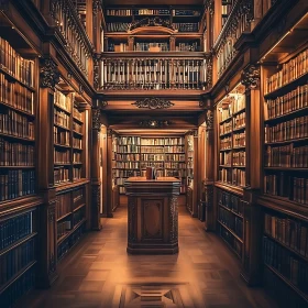 Classic Library with Rows of Books